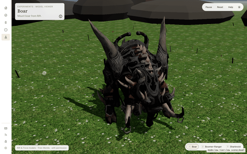 Model viewer — Rift Boar in a grassy clearing